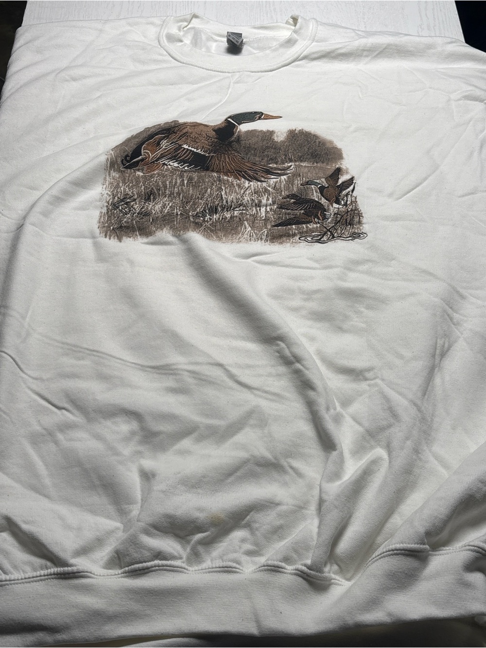 Gildan White Sweatshirt with Brown Duck Print